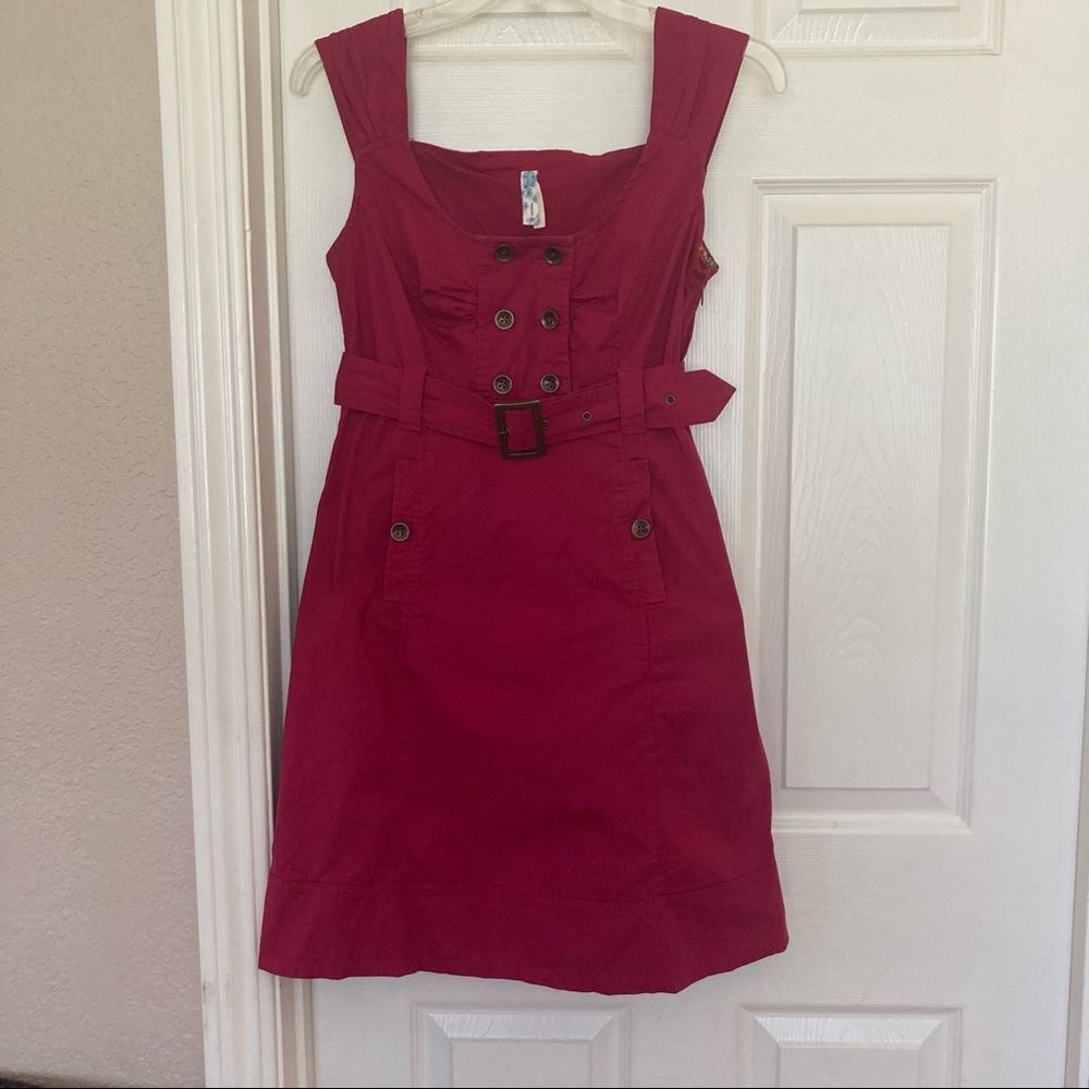 Maeve Brand Burgundy button detail belted dress